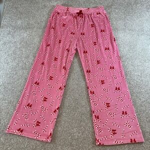 Pink Candy Cane Christmas Pajama Pants Fleece Holiday Sleepwear Womens size L